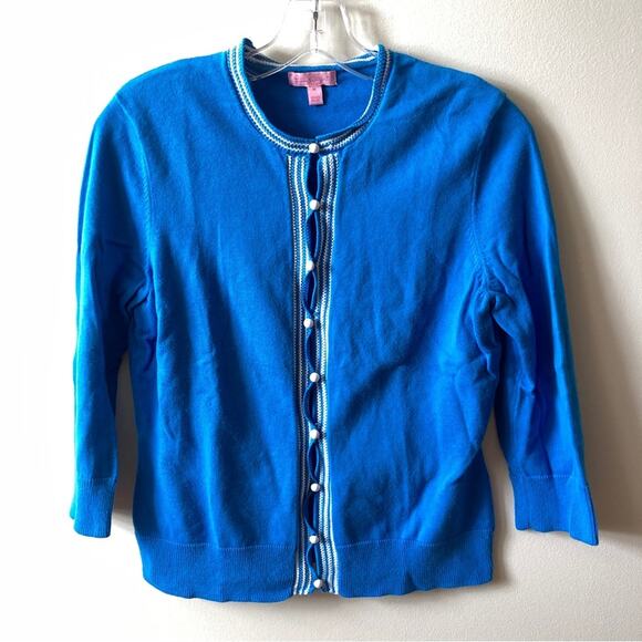 Lilly Pulitzer Other - Lilly Pulitzer Knit Cardigan Crochet Hem 3/4 Sleeve Girls Size Medium